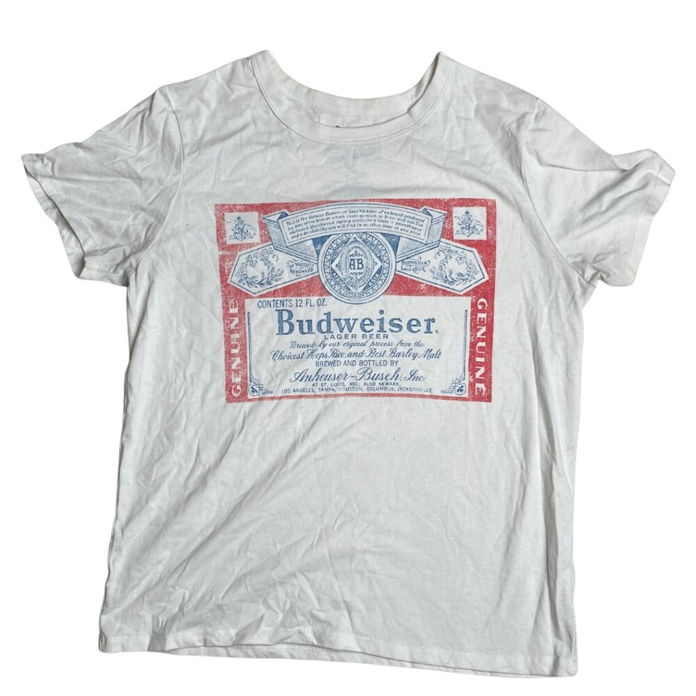 Women's Budweiser White Graphic Short Sleeve Tee Shirt,